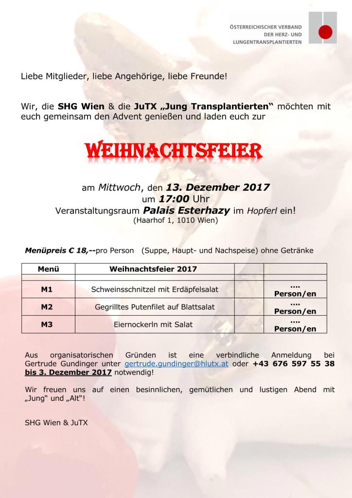 Einladung Weihnachtsfeier JuTX Wien 2017